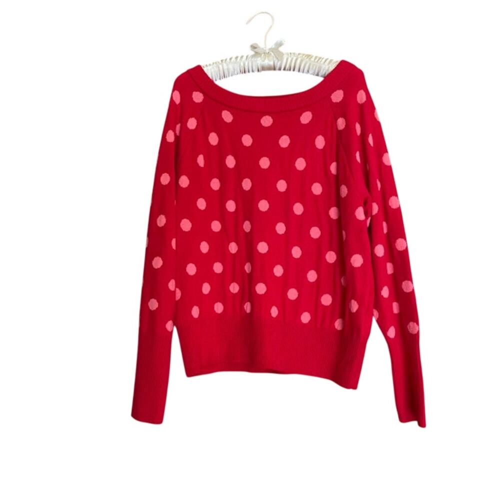 Gap Women's Crazy Dot Merino Wool Blend Boat Neck Sweater Red & Pink Polka Dot L